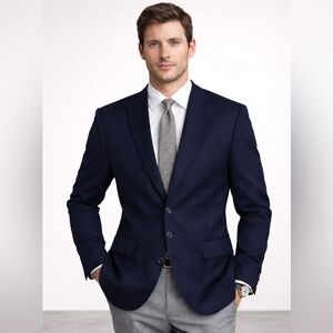 J Crew Italian Wool Blazer 42L Navy Blue 3 Button Classic Tailored Old Money